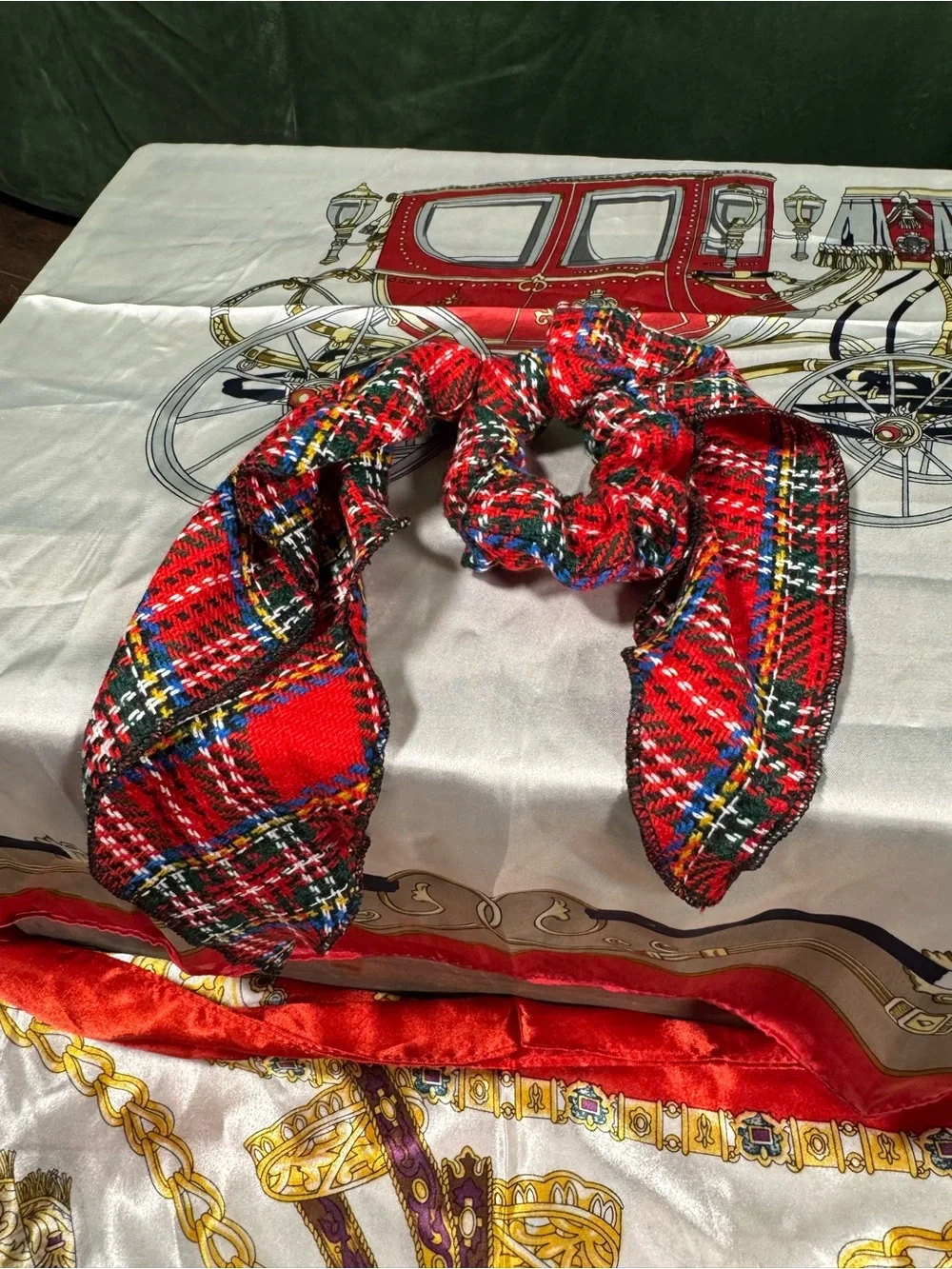 Red Plaid Bow Scrunchie Hair Tie